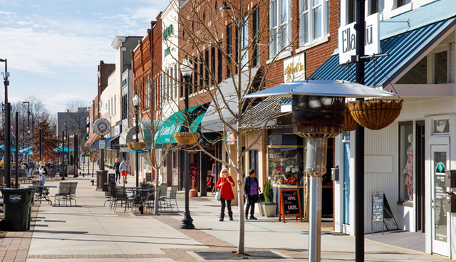 exterior of a strip of stores