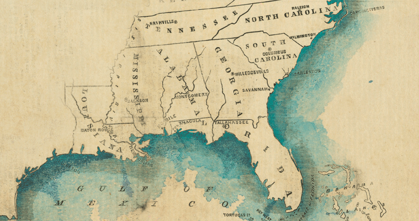 map of southeast in colonial watercolor style