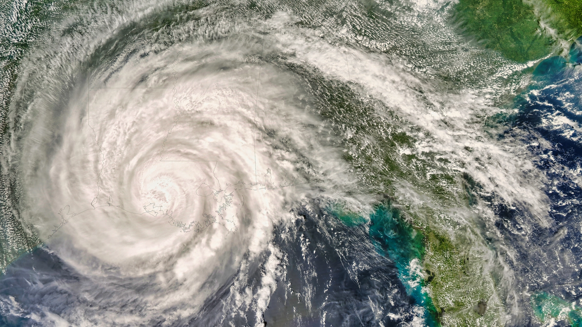 Image of a hurricane swirling off the east coast of Florida