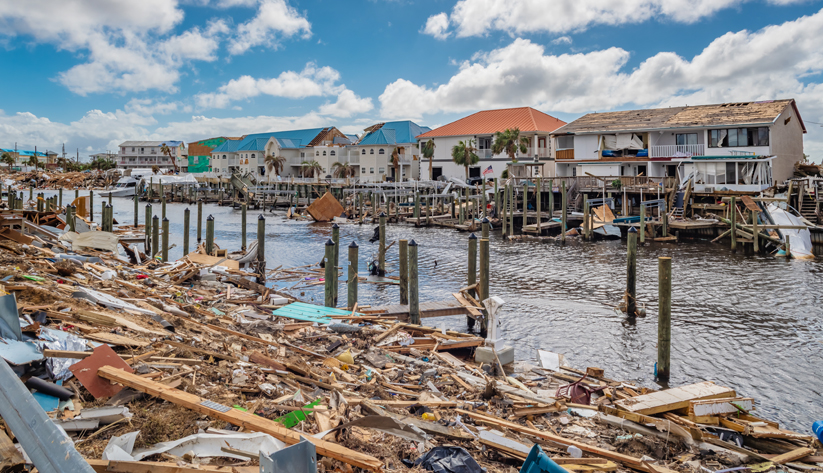 photo of houses damaged or destroyed by hurricane