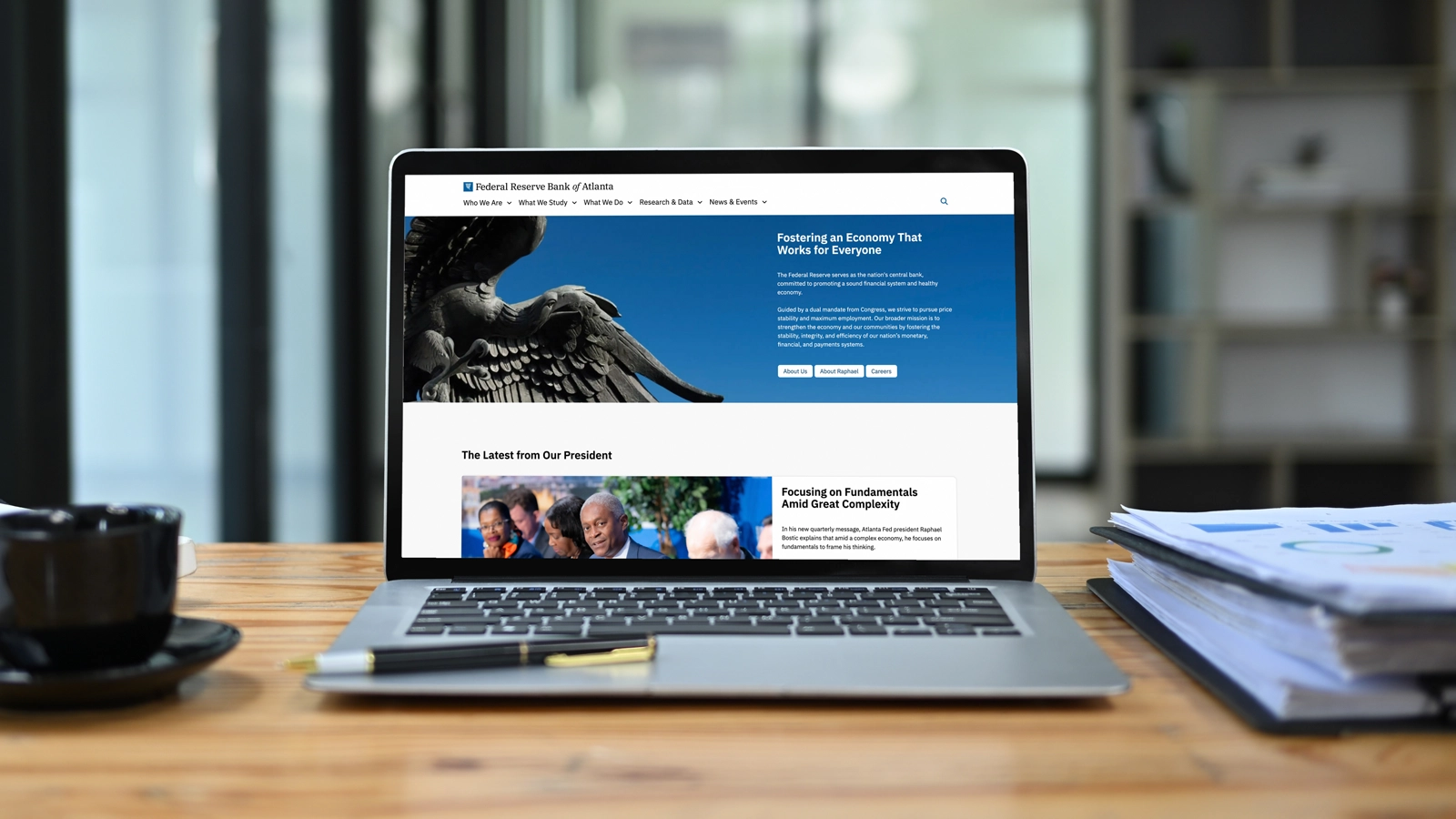 View of the new Atlanta Fed website on a laptop