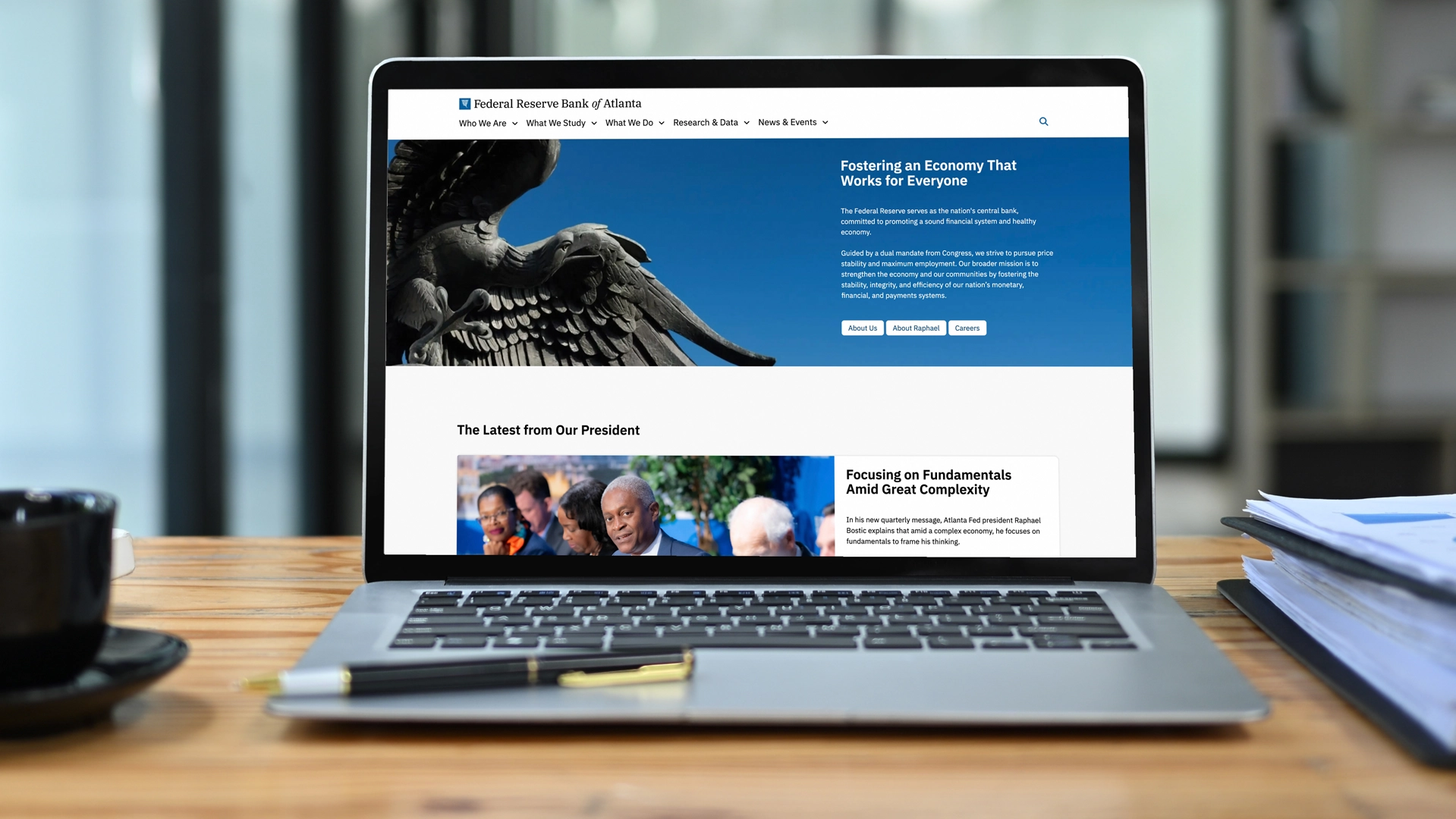 View of the new Atlanta Fed website on a laptop