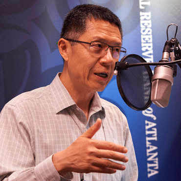 Tao Zha, executive director of the Atlanta Fed's Center for Quantitative Economic Research, during the recording of a podcast episode.