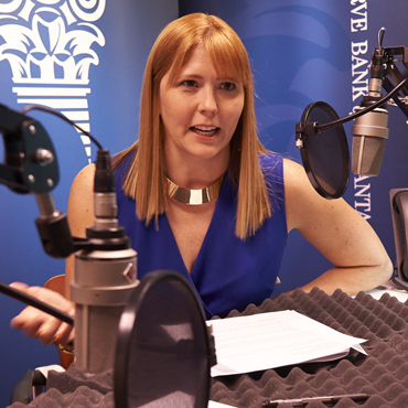 Megan Cummings, executive director of the Women's Fund of the Greater Cincinnati Foundation, during the recording of a podcast episode