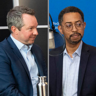John Pelick and Erien Terry of the Atlanta Fed's Supervision, Regulation, and Credit Division during the recording of a podcast