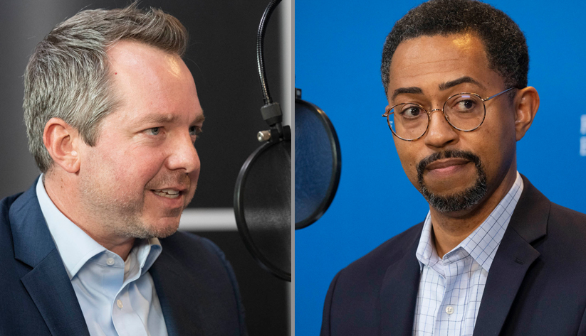 John Pelick and Erien Terry of the Atlanta Fed's Supervision, Regulation, and Credit Division during the recording of a podcast
