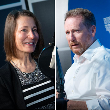 Portraits of podcast interviewees, Adrienne Slack and Chris Oakley, both of the Atlanta Fed. Photo by Stephen Nowland