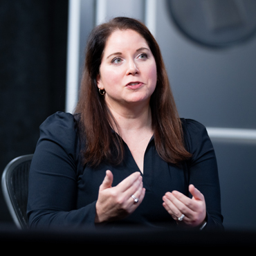 Photo of Michelle Dennard during the recording of the podcast episode. Photo by Stephen Nowland.