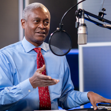 Photo of Raphael Bostic during the recording of the podcast episode. Photo by Stephen Nowland.