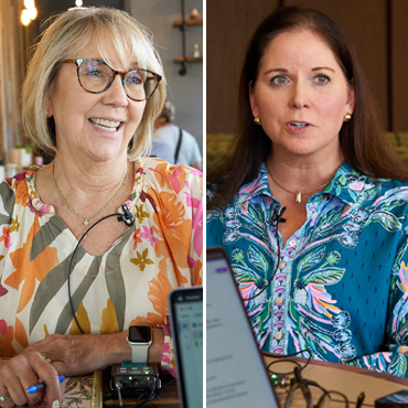 Photo of the Atlanta Fed's Sarah Arteaga (left) and Michelle Dennard during the recording of a podcast episode. Photos by David Fine.