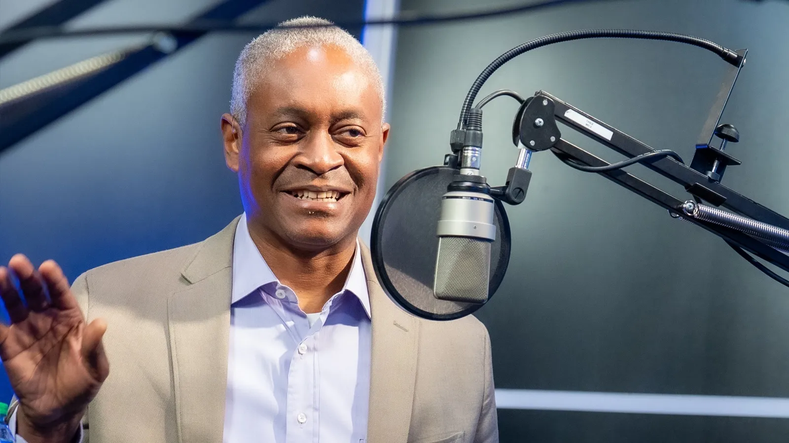 The Atlanta Fed's President Raphael Bostic during the recording of a podcast episode. Photo by Stephen Nowland.