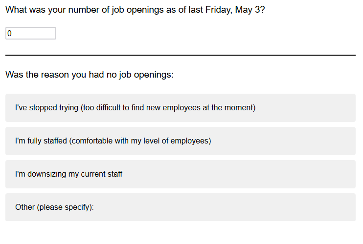 Business Inflation Expectations - May 2019 - Question: Job Openings - None
