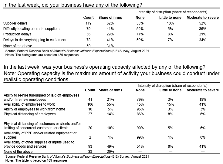 Business Inflation Expectations - August 2021 - Special Question Chart 1