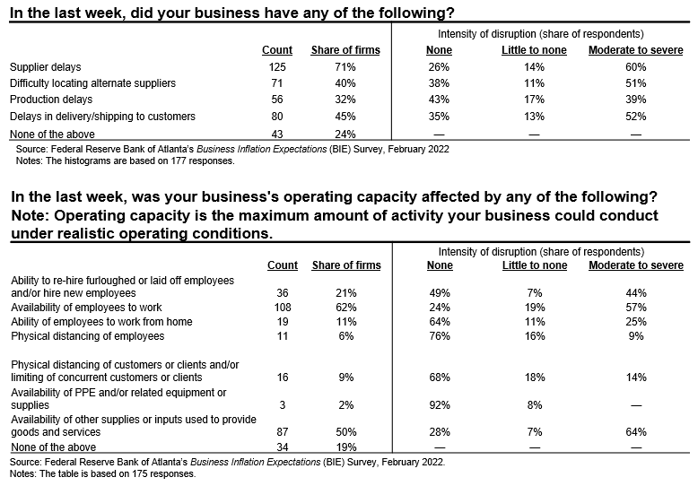 Business Inflation Expectations - February 2022 - Special Question tables