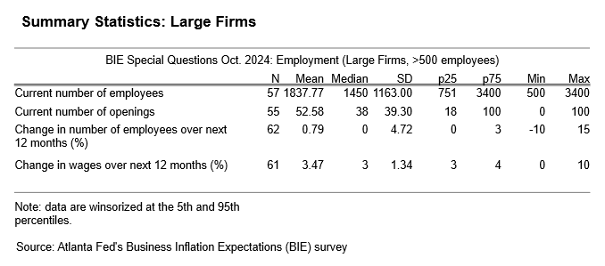 Business Inflation Expectations - October 2024 - Table 10: Large Firms