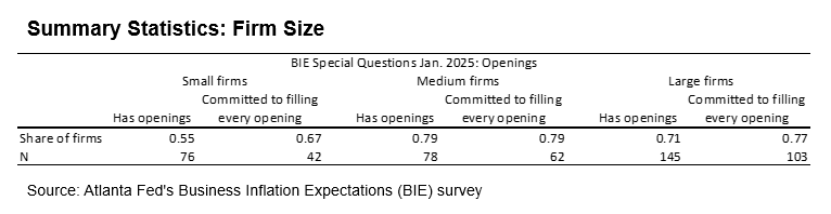 Business Inflation Expectations - January 2025 - Table 3