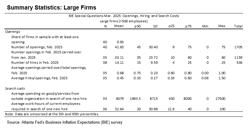 Business Inflation Expectations - March 2025 - Table 11: Large Firms