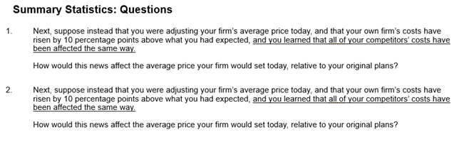 Business Inflation Expectations - September 2025 - Summary Statistics: Questions