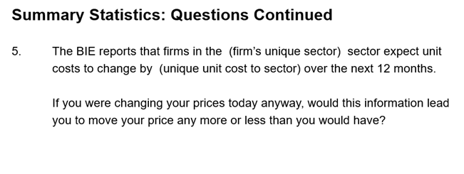 Business Inflation Expectations - October 2025 - Summary Statistics: Questions