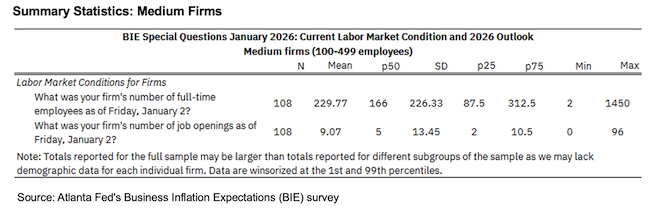 Business Inflation Expectations - January 2026 - Summary Statistics: Medium Firms