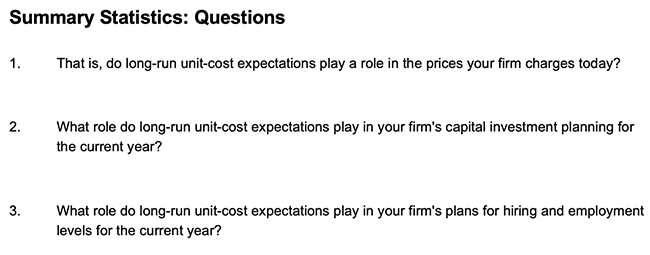 Business Inflation Expectations - March 2026 - Summary Statistics Questions