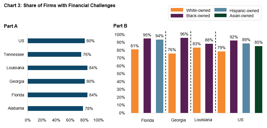 chart 3: share of firms with financial challenges