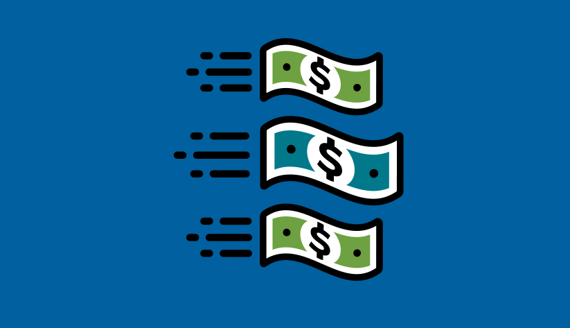 illustration of three dollar bills speeding together to the right