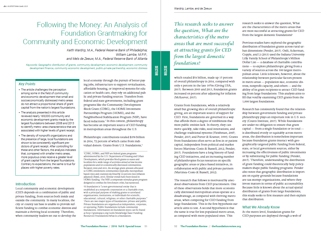 screenshot of Following the Money article as published in The Foundation Review
