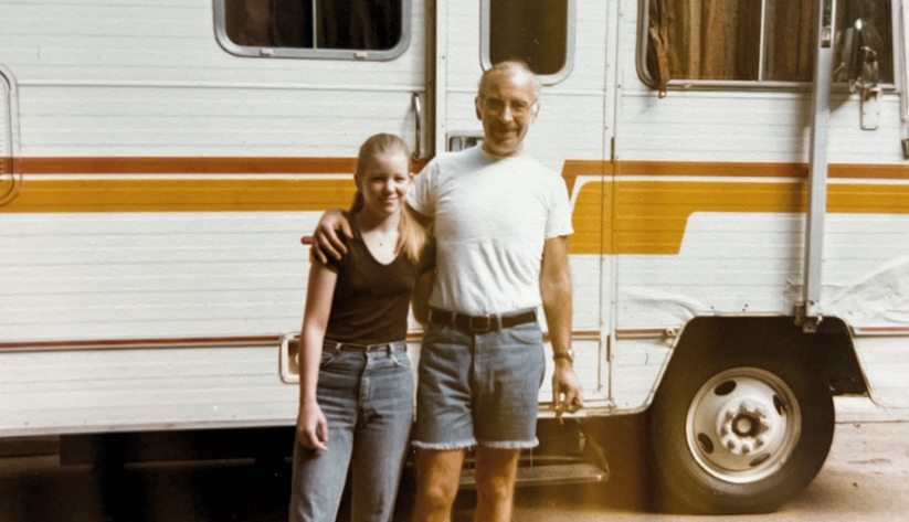 Leslie, age 14, and Arland on one of their camping trips to the Smokies