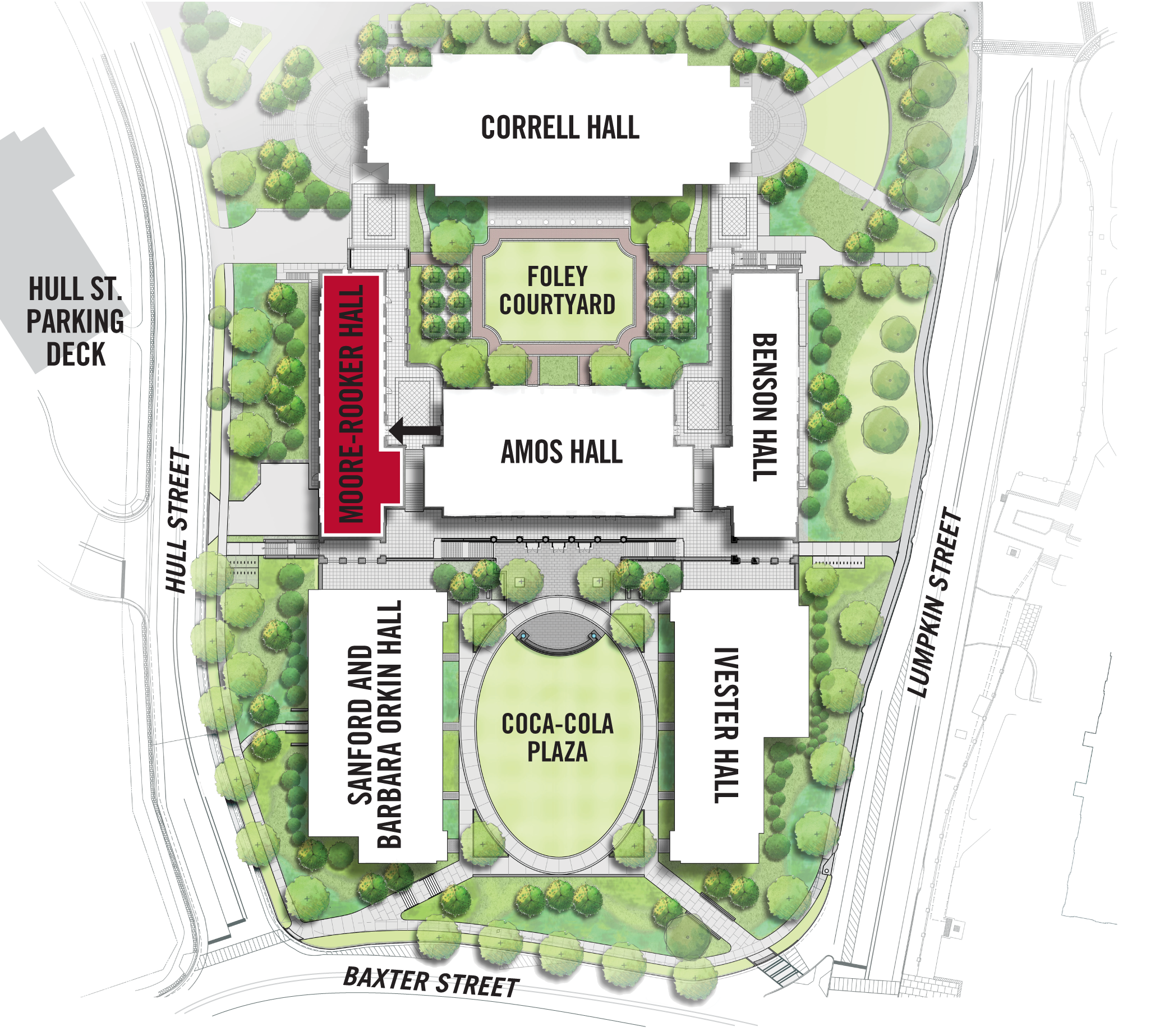 Map of area around Moore-Rooker Hall