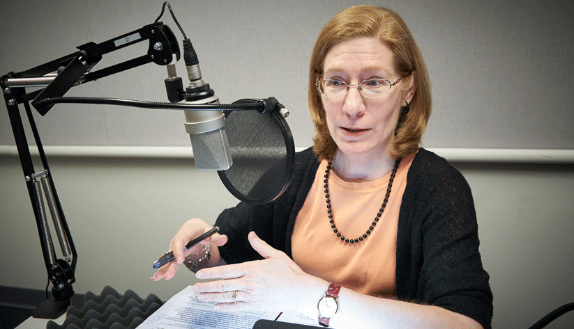 Julie Hotchkiss, a research economist and senior adviser in the research department, during the recording of a podcast.