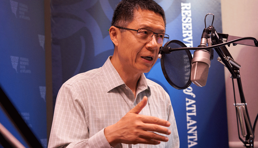 Tao Zha, executive director of the Atlanta Fed's Center for Quantitative Economic Research, during the recording of a podcast episode.